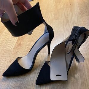 Black Zara pointy toe heels with ankle straps